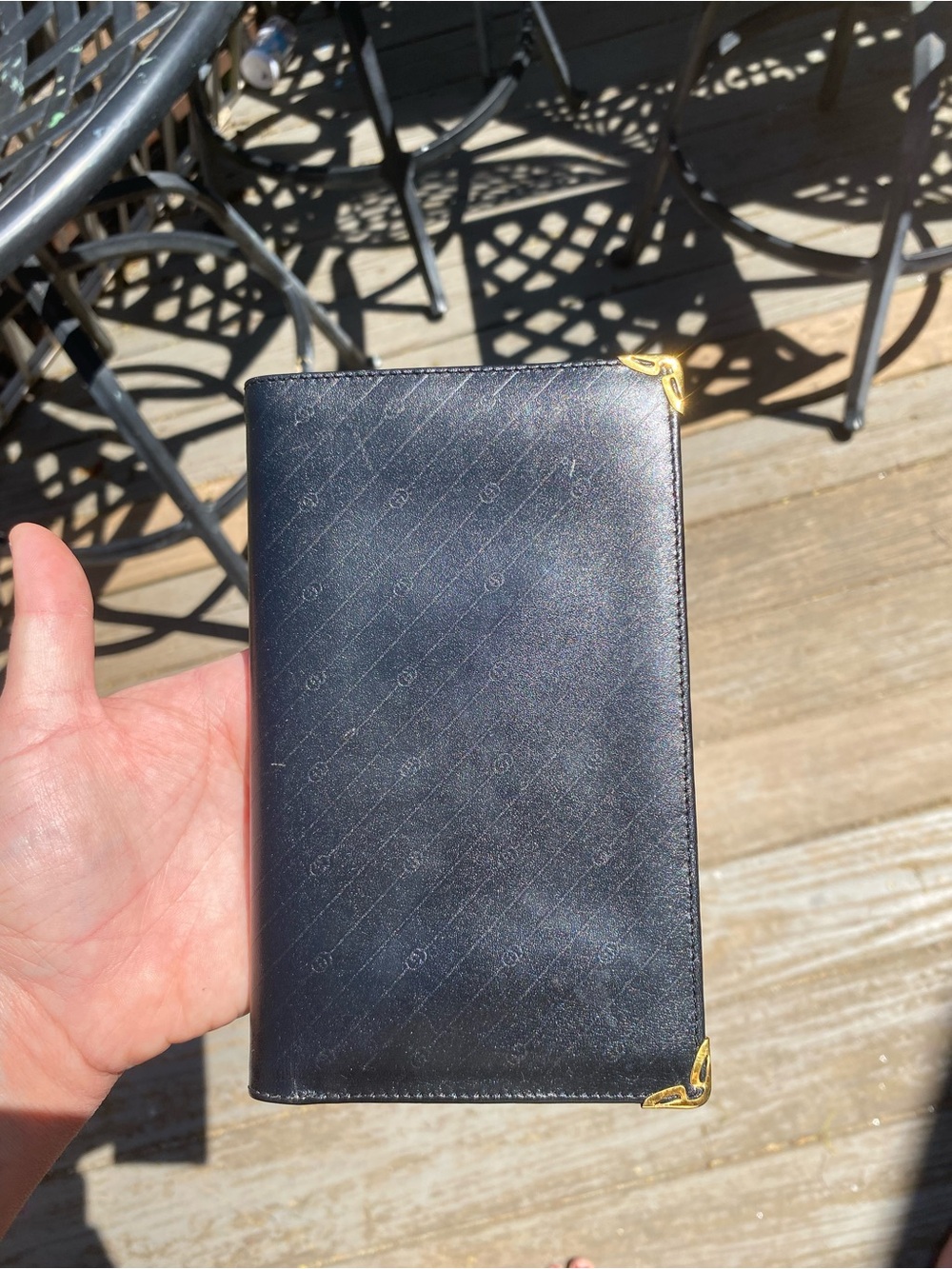 Vintage Gucci Black Leather Long Wallet with Gold Corner Accents - Picture 9 of 17